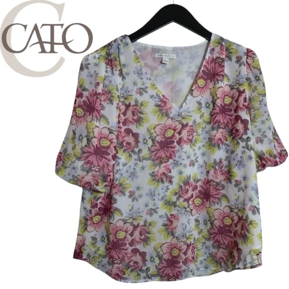 Cato Tops - Cato Women's Floral Top Size Large V Neck Blouse